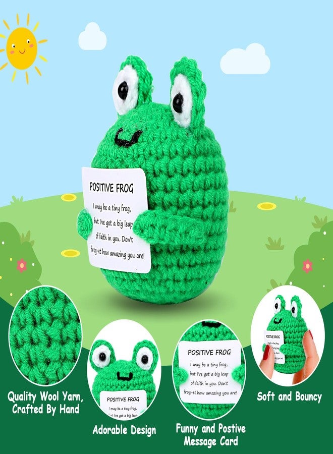 JULEASEL Mini Funny Positive Frog Emotional Crochet Animals Knitted Doll with Positive Card for Coworkers Best Friend Encouragement Funny Gifts for Women Men Xmas Party Decor - Image 3